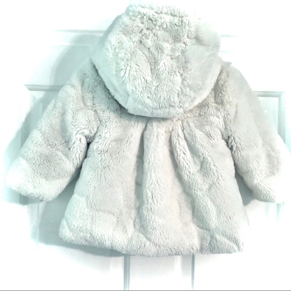 George White Cozy Furry Baby Girl Winter Peacoat - Picture 3 of 7